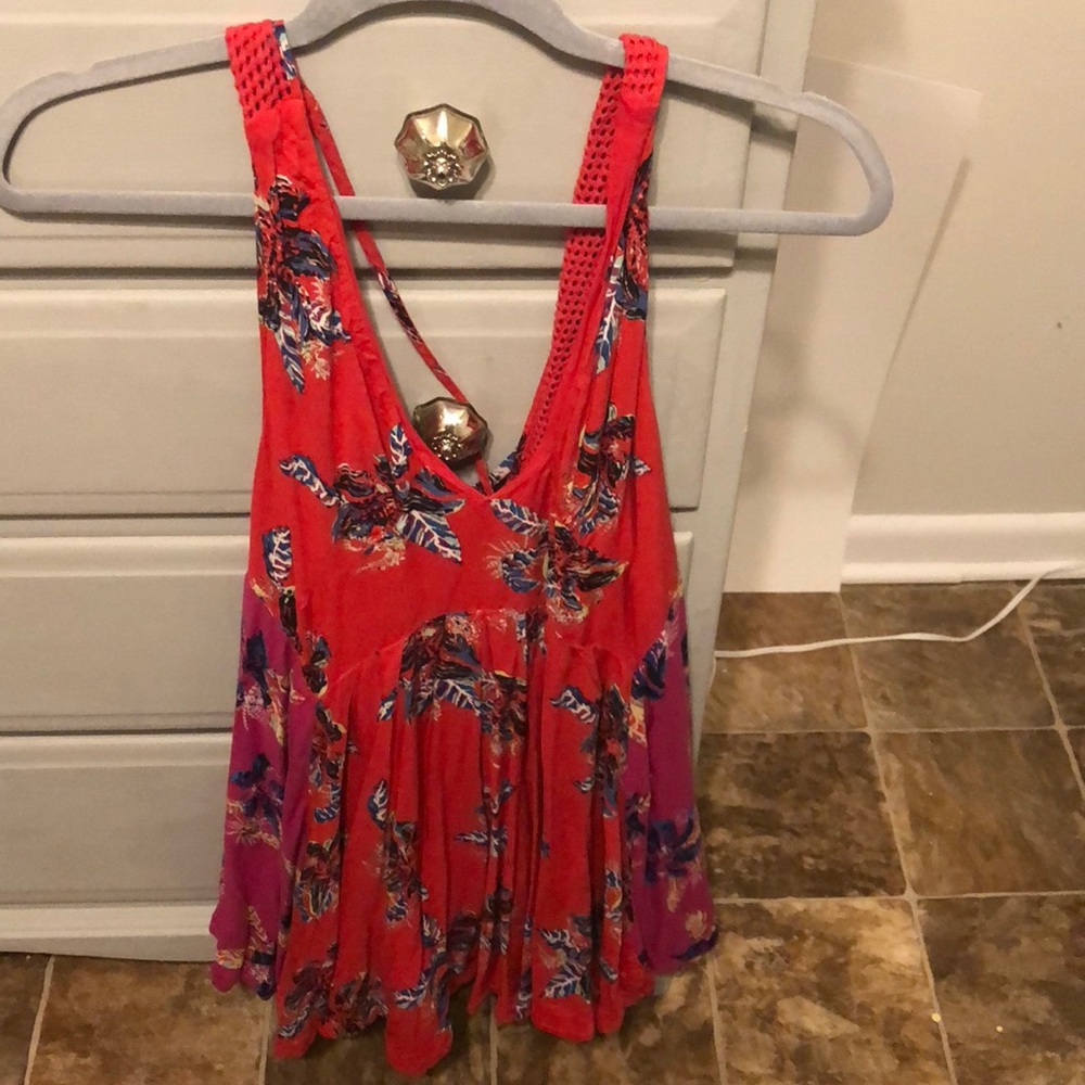 FREE PEOPLE RED FLORAL DRESS